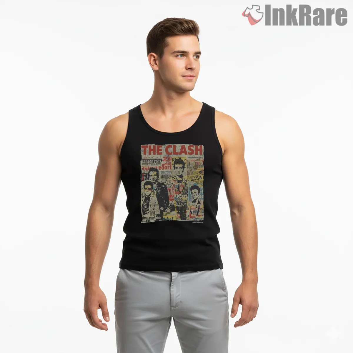 The Clash Punk Collage Street Poster Tank Top Black The Clash Punk Collage Street Poster Shirt on black tank top for men graphic tee