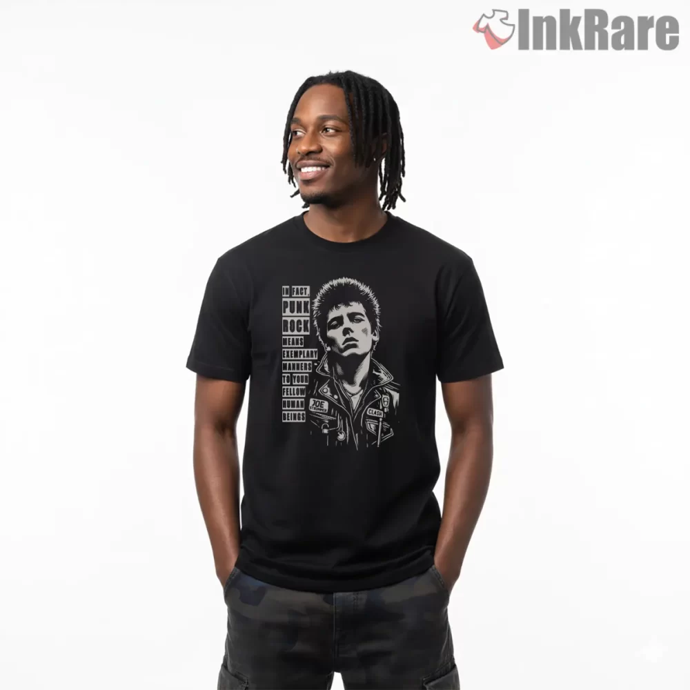 The Clash Punk With A Purpose Portrait Shirt on black short sleeve shirt for men graphic tee