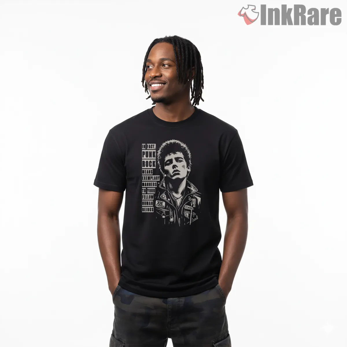 The Clash Punk With A Purpose Portrait Short Sleeve Black The Clash Punk With A Purpose Portrait Shirt on black short sleeve shirt for men graphic tee