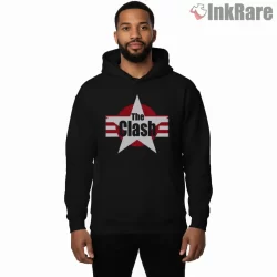 The Clash Red Star Target Punk Emblem Shirt on black hoodie for men graphic tee
