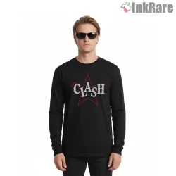 The Clash Red Star Vintage Punk Logo Shirt on black long sleeve shirt for men graphic tee