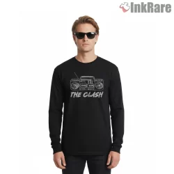 The Clash Retro Boombox Street Sound Shirt on black long sleeve shirt for men graphic tee