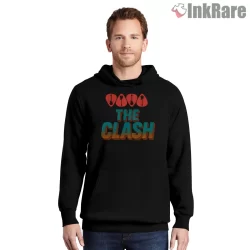 The Clash Retro Gradient Logo Stack Shirt on black hoodie for men graphic tee