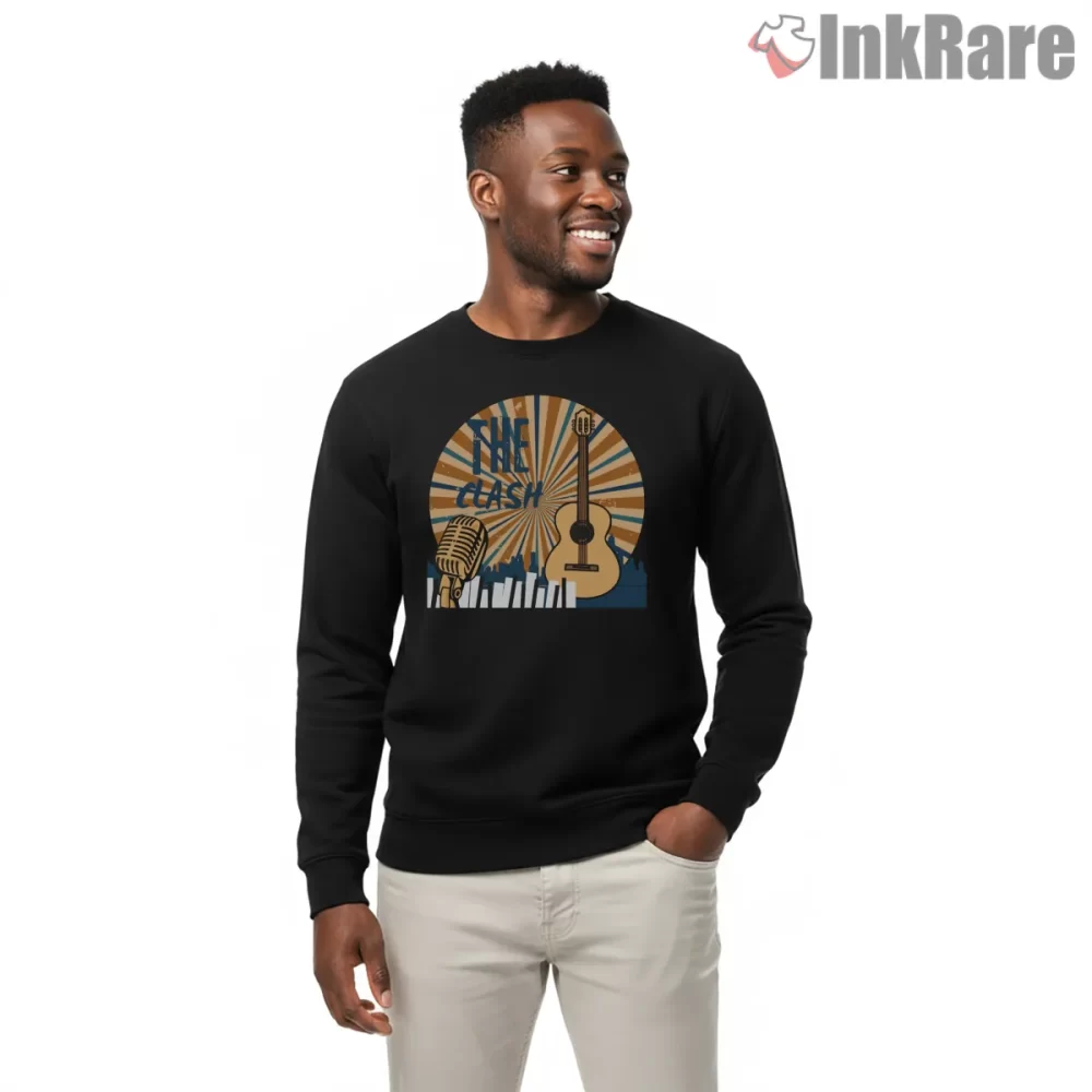 The Clash Retro Microphone Guitar Sunrise Shirt on graphic shirt for men graphic tee