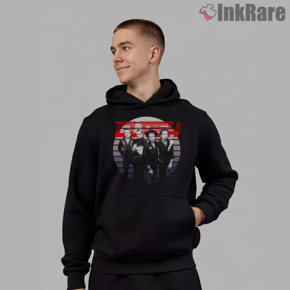 The Clash Retro Sunset Wave Portrait Shirt on black hoodie for men graphic tee