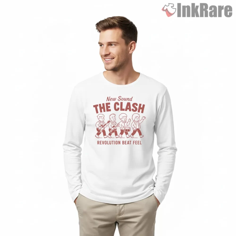 The Clash Revolution Beat Cartoon Punk Shirt on white long sleeve shirt for men graphic tee