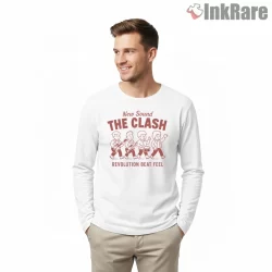 The Clash Revolution Beat Cartoon Punk Shirt on white long sleeve shirt for men graphic tee