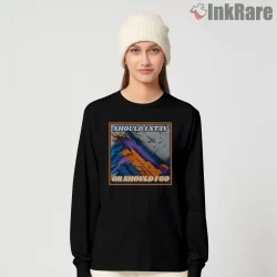 The Clash Should I Stay Or Should I Go Abstract Art Shirt on black long sleeve shirt for women graphic tee