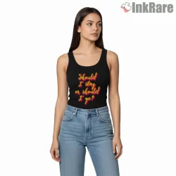 The Clash Should I Stay Or Should I Go Neon Brush Shirt on black tank top for women graphic tee