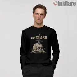 The Clash Skull And Dagger Punk Emblem Shirt on black long sleeve shirt for men graphic tee