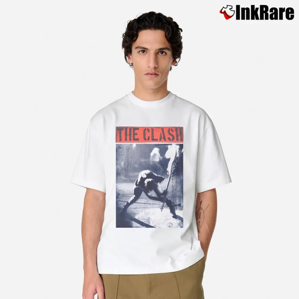Men’s The Clash Smashing Guitar Punk Rock Classic T-Shirt in white | Soft, Breathable Everyday Wear