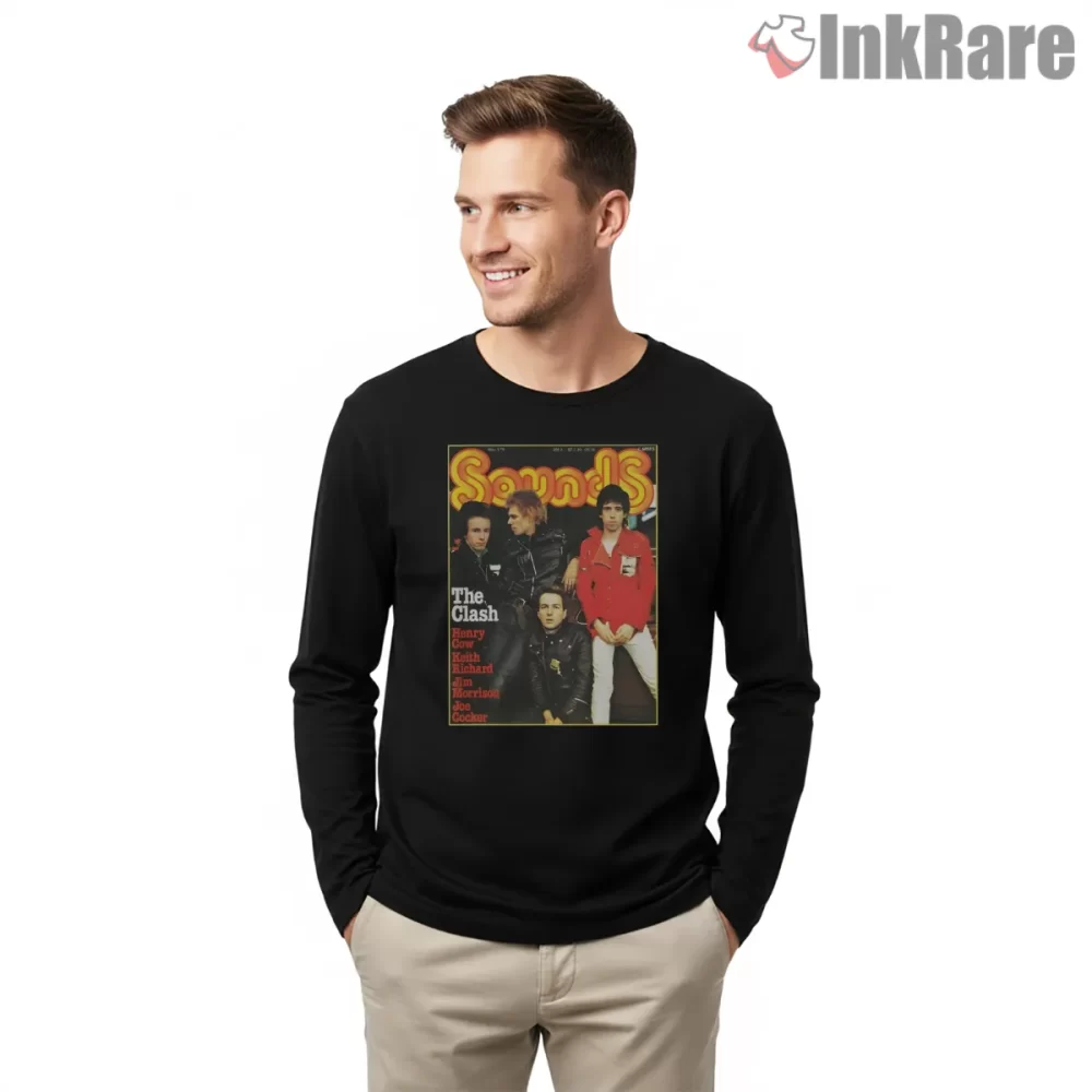 The Clash Sound Magazine Cover Style Shirt on black long sleeve shirt for men graphic tee