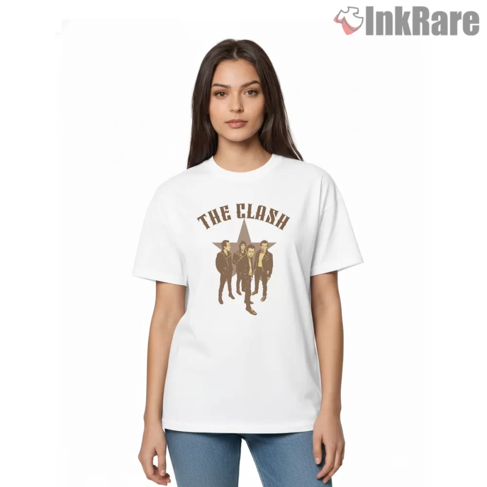 The Clash Star Lineup Vintage Band Shirt on white short sleeve shirt for women graphic tee