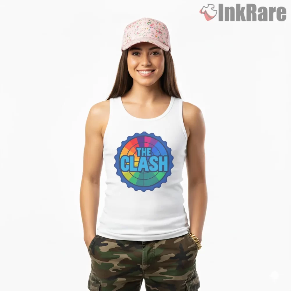 The Clash Target Style Logo Punk Shirt on white tank top for women graphic tee
