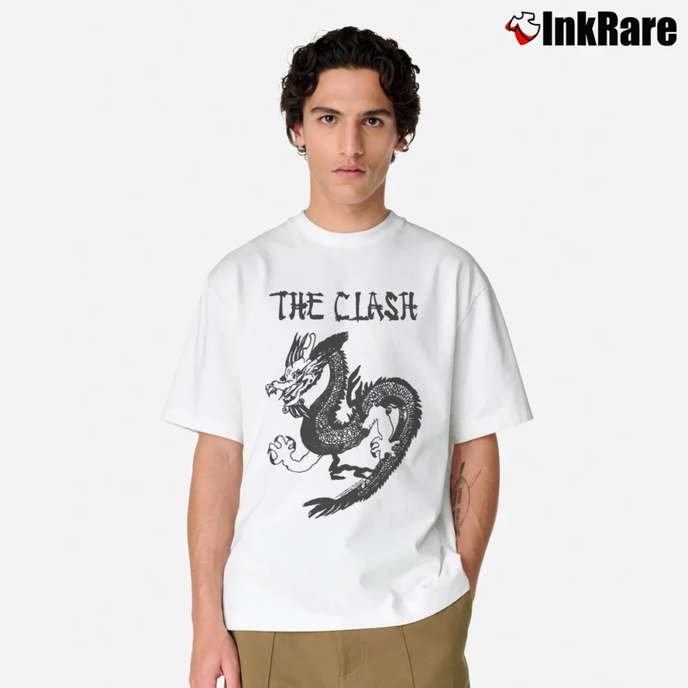 Men’s The Clash Tattoo China Tour Dragon Punk Rock Classic T-Shirt in white | Soft, Breathable Everyday Wear