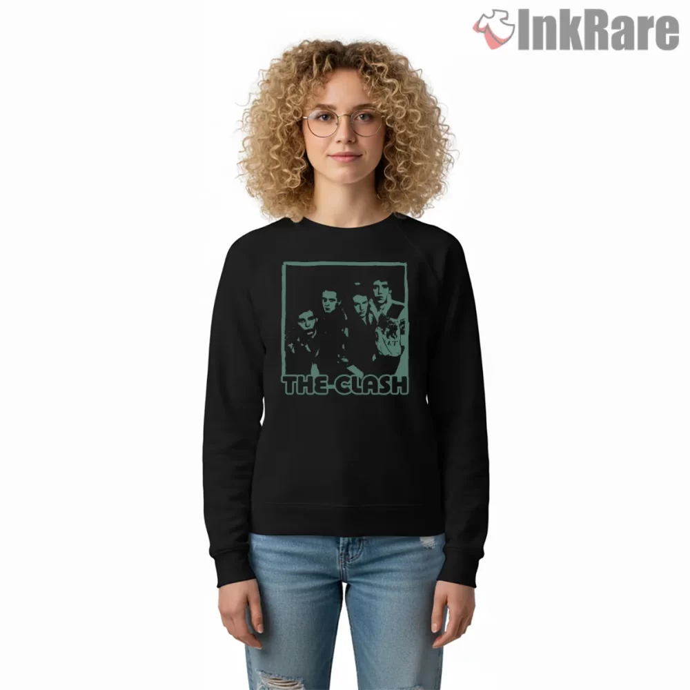 The Clash Teal Duotone Band Portrait Shirt on graphic shirt for women graphic tee