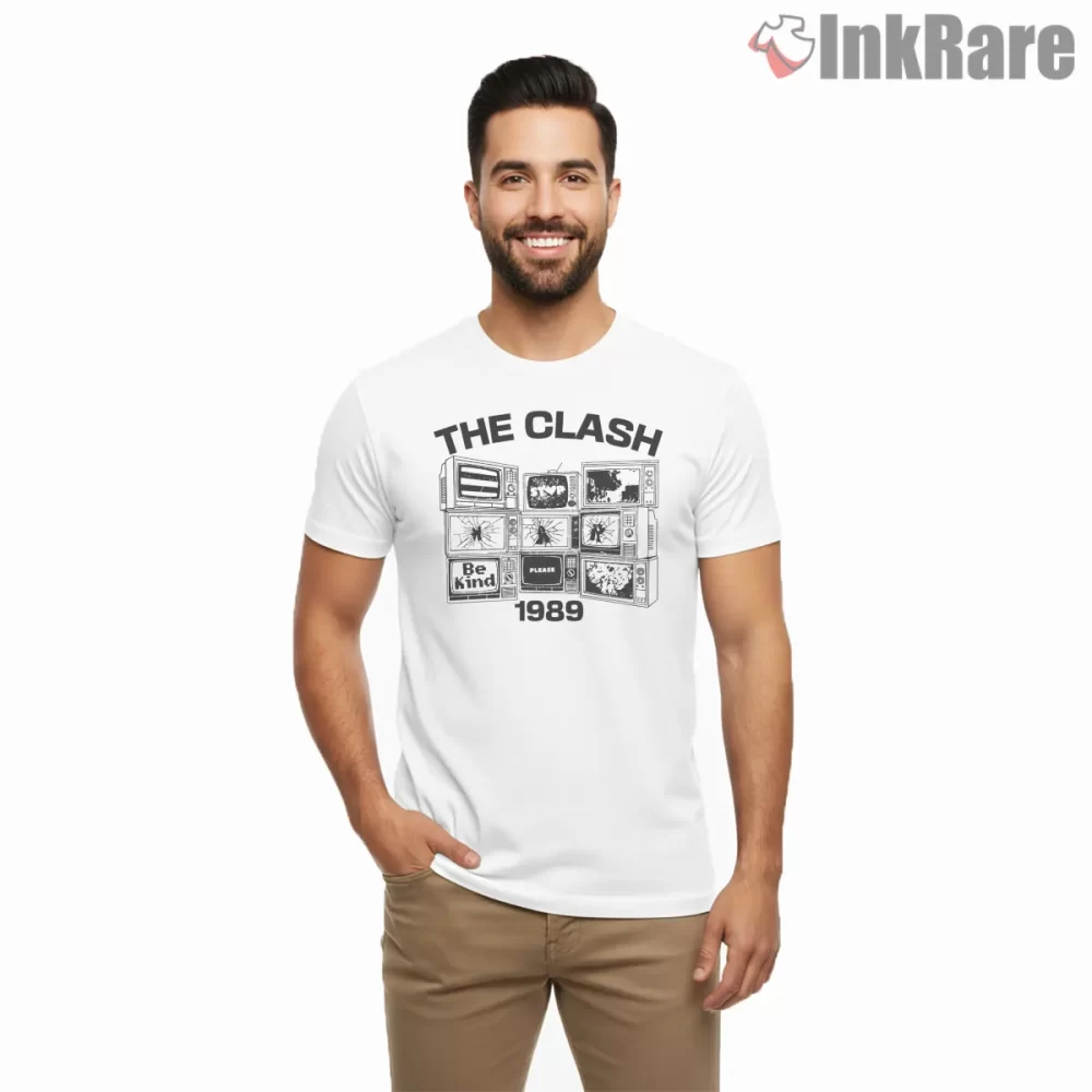 The Clash Television Riot Graphic Shirt on white short sleeve shirt for men graphic tee