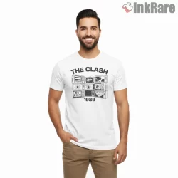The Clash Television Riot Graphic Shirt on white short sleeve shirt for men graphic tee