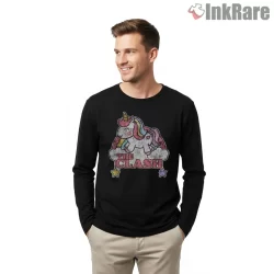 The Clash Unicorn Punk Fantasy Shirt on black long sleeve shirt for men graphic tee