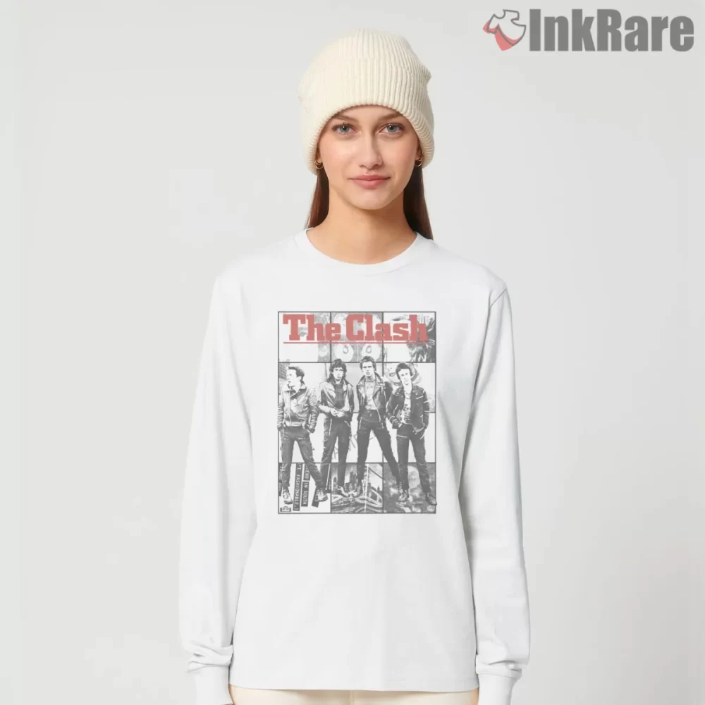 The Clash Vintage Band Photo Archive Shirt on white long sleeve shirt for women graphic tee