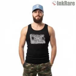 The Clash Vintage Cassette Icon Shirt on black tank top for men graphic tee