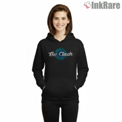 The Clash Vintage Target Logo Faded Shirt on black hoodie for women graphic tee