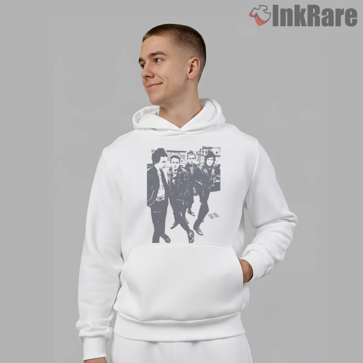 The Clash Vintage Walking Band Photo Shirt on white hoodie for men graphic tee
