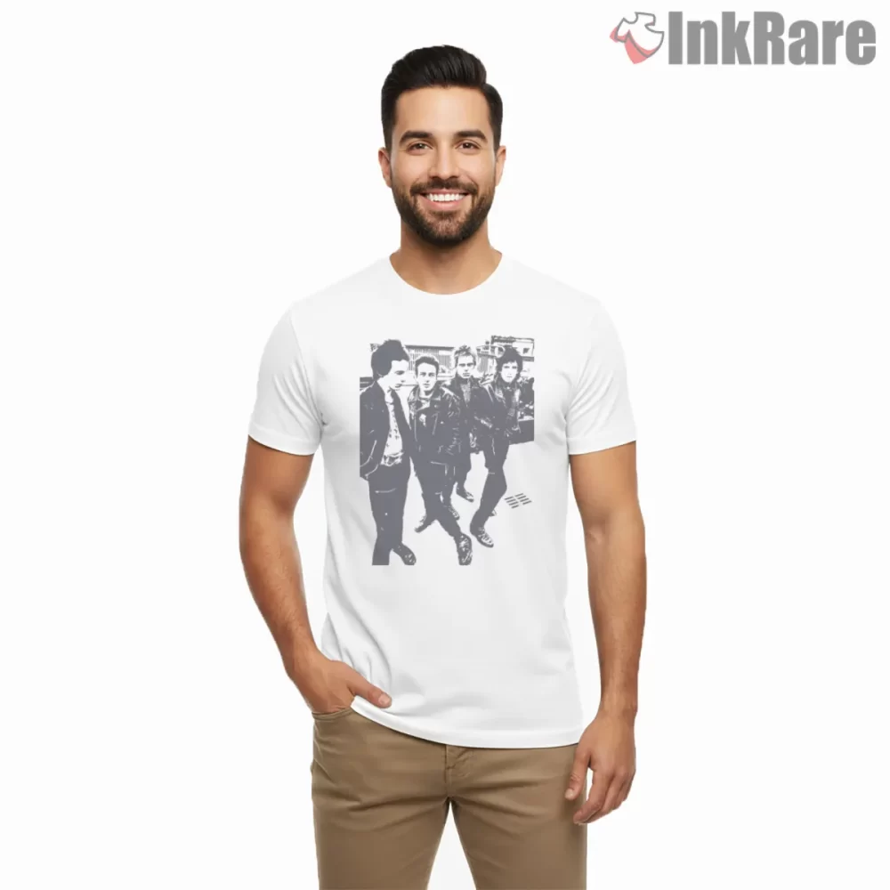 The Clash Vintage Walking Band Photo Shirt on white short sleeve shirt for men graphic tee