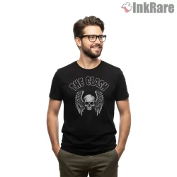 The Clash Winged Skull Punk Emblem Shirt on black short sleeve shirt for men graphic tee