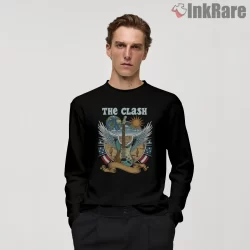The Clash Wings And Earth Punk Fan Art Shirt on black long sleeve shirt for men graphic tee