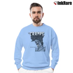 Men’s The Cramps Bad Music For Bad People Crewneck Sweatshirt in light blue | Cozy Fabric, Clean Style