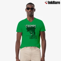 Men’s The Cramps Bad Music For Bad People V-Neck Tee in irish green | Sharp, Breathable, Everyday Staple