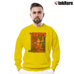 Men’s The Cramps Stay Sick Punk Crewneck Sweatshirt in yellow | Cozy Fabric, Clean Style