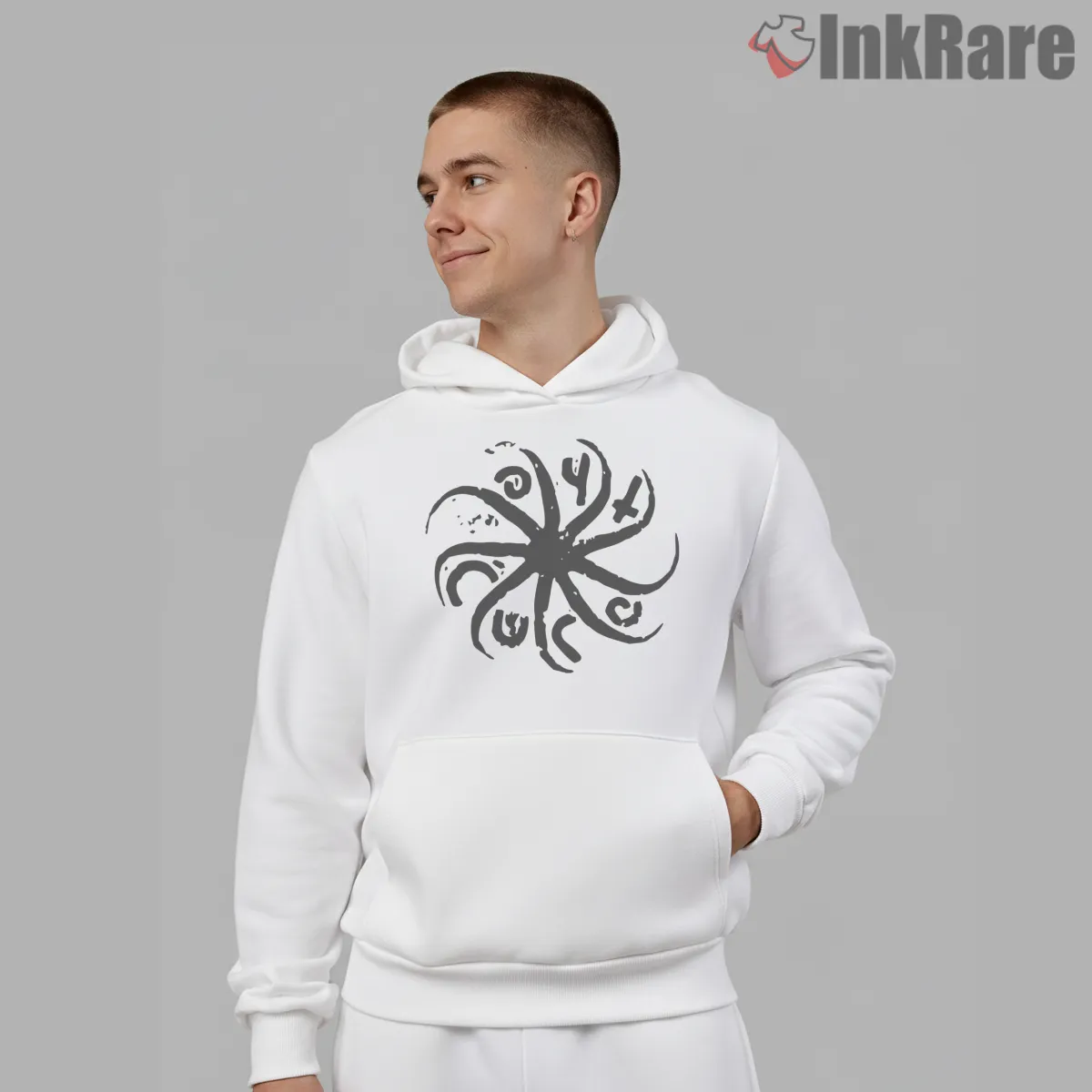 The Cure Abstract Ink Symbol Shirt on white hoodie for men graphic tee