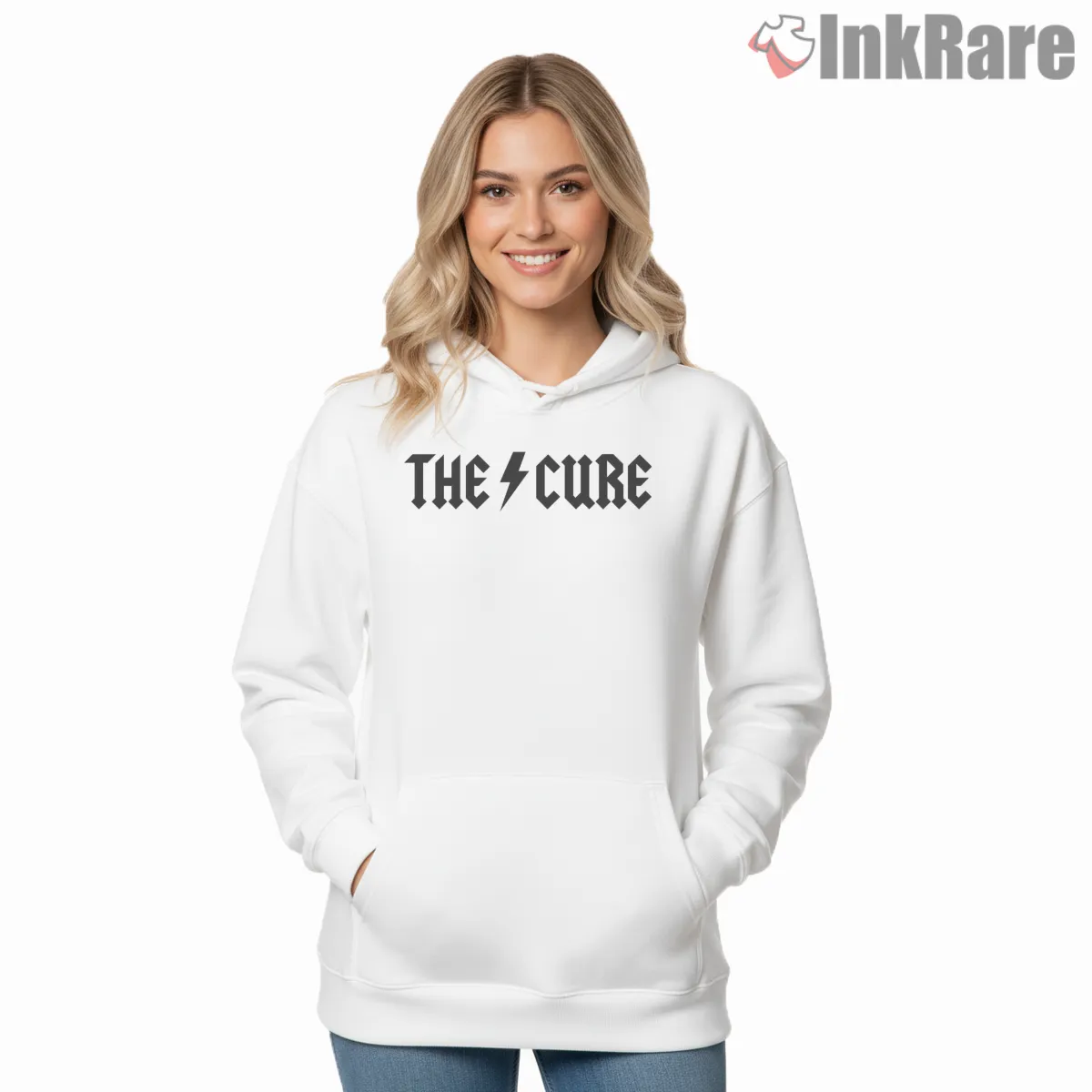 The Cure Acdc Inspired Rock Logo Hoodie White The Cure Acdc Inspired Rock Logo Shirt on white hoodie for women graphic tee