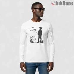 The Cure Boys Dont Cry Silhouette Shirt on white long sleeve shirt for men graphic tee