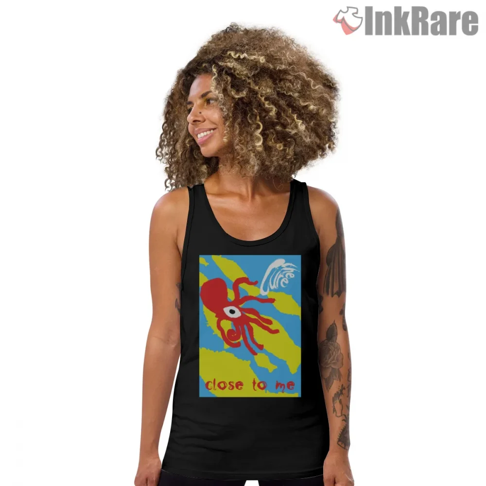 The Cure Close To Me Abstract Octopus Shirt on black tank top for women graphic tee