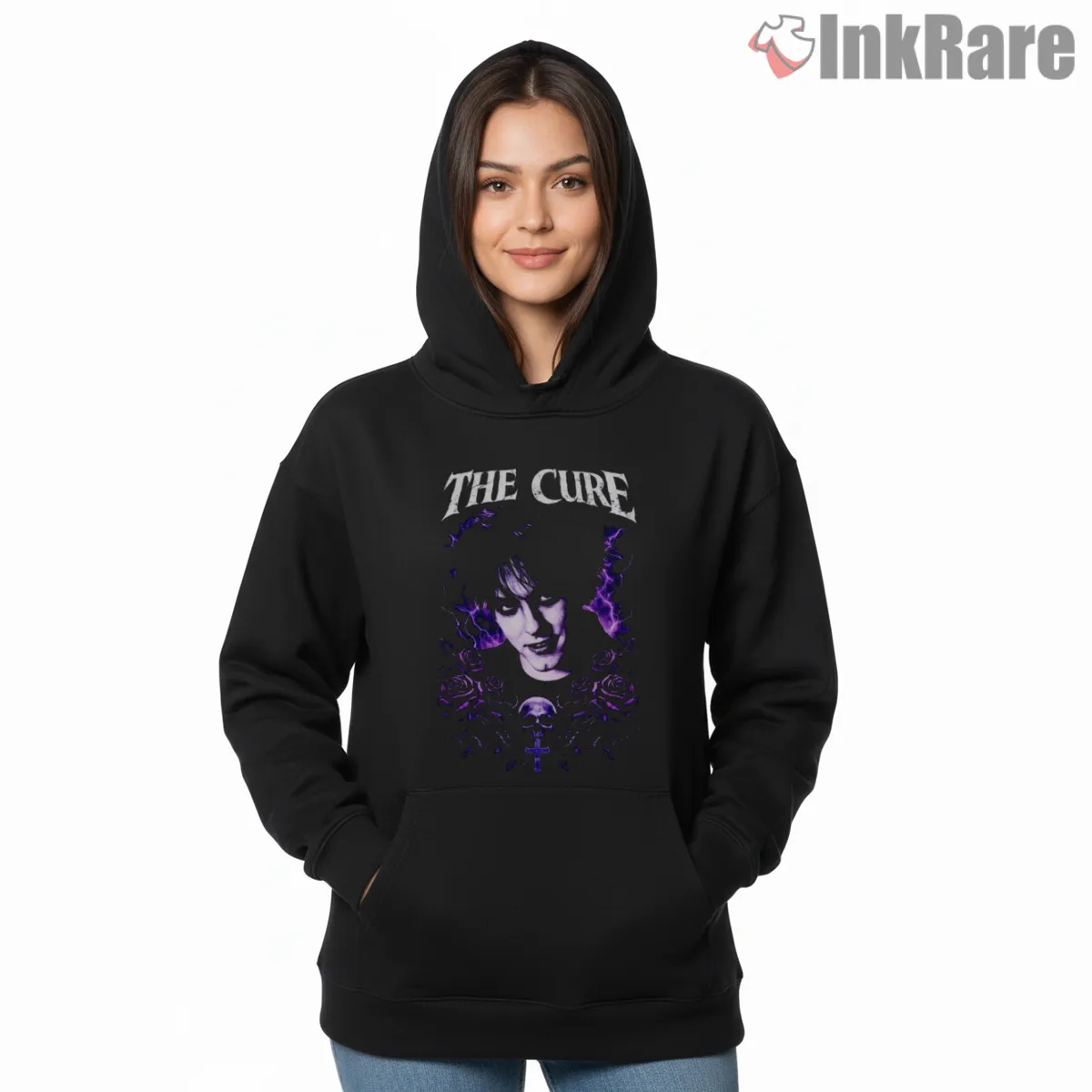 The Cure Dark Gothic Skull Portrait Hoodie Black The Cure Dark Gothic Skull Portrait Shirt on black hoodie for women graphic tee