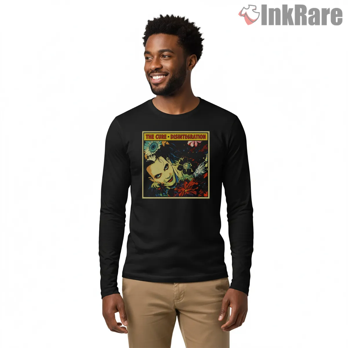 The Cure Disintegration Psychedelic Comic Shirt on black long sleeve shirt for men graphic tee
