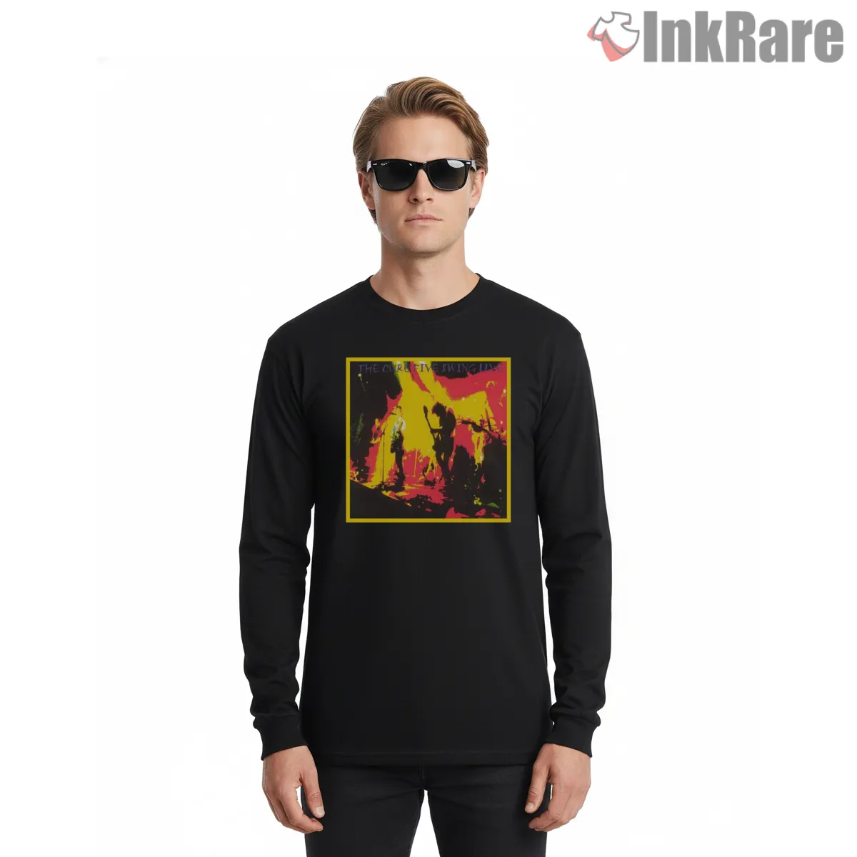 The Cure Five Swing Live Concert Shirt on black long sleeve shirt for men graphic tee
