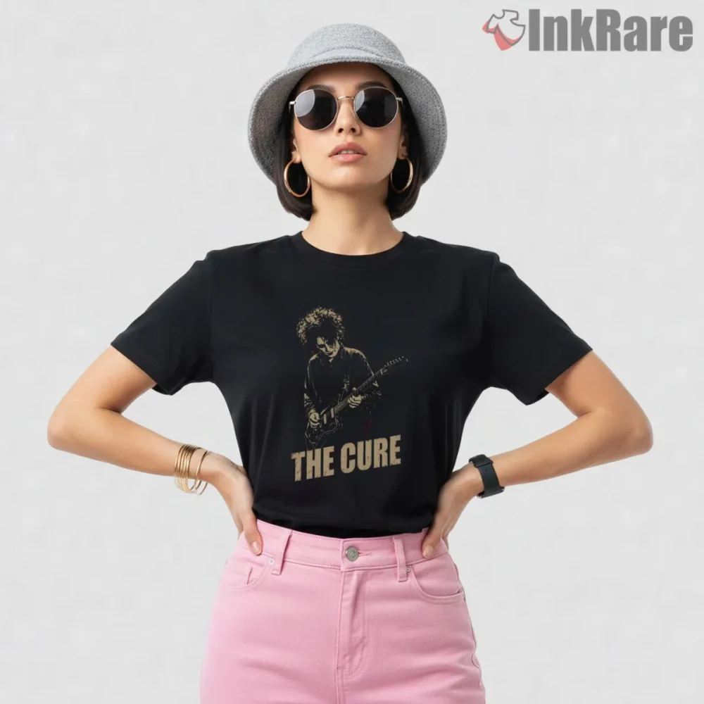 The Cure Live Guitar Vintage Performance Shirt on black short sleeve shirt for women graphic tee