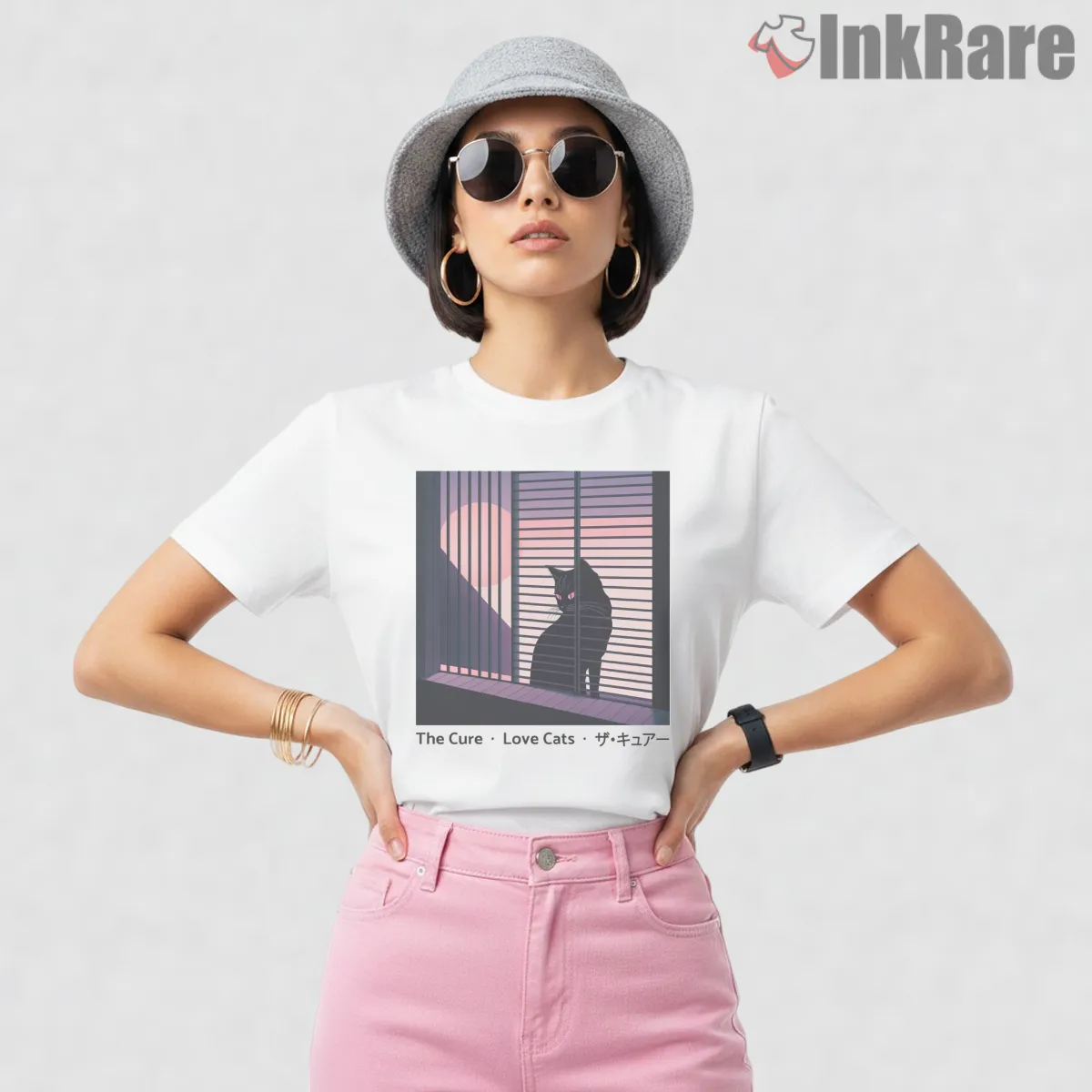 The Cure Lovecats Midnight Window Short Sleeve White The Cure Lovecats Midnight Window Shirt on white short sleeve shirt for women graphic tee