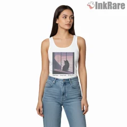 The Cure Lovecats Midnight Window Shirt on white tank top for women graphic tee