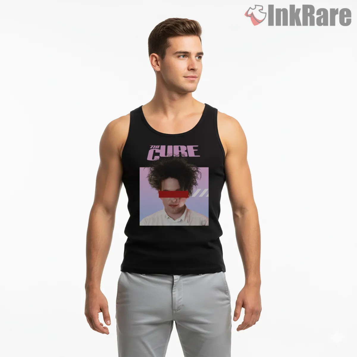 The Cure Modern Glitch Portrait Tank Top Black The Cure Modern Glitch Portrait Shirt on black tank top for men graphic tee