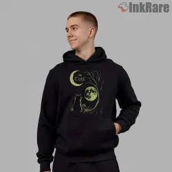 The Cure Moonlit Cat Gothic Shirt on black hoodie for men graphic tee
