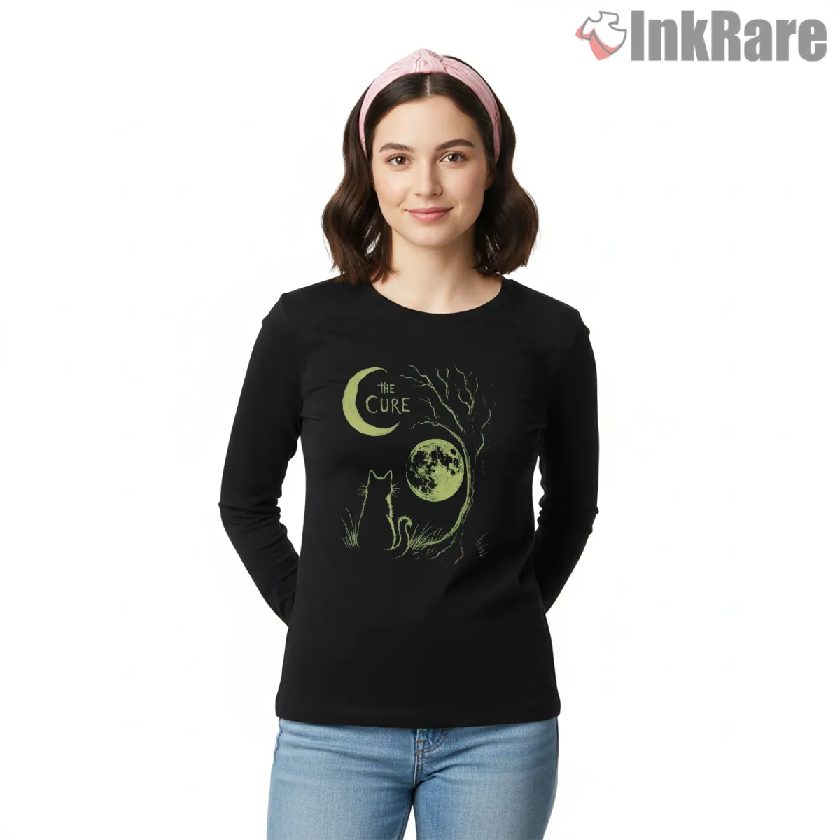 The Cure Moonlit Cat Gothic Long Sleeve Black The Cure Moonlit Cat Gothic Shirt on black long sleeve shirt for women graphic tee