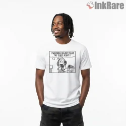 The Cure Peanuts Lucy Crossover Shirt on white short sleeve shirt for men graphic tee