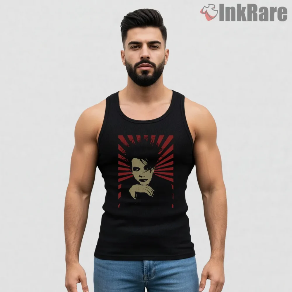 The Cure Red Shadow Gothic Portrait Shirt on black tank top for men graphic tee