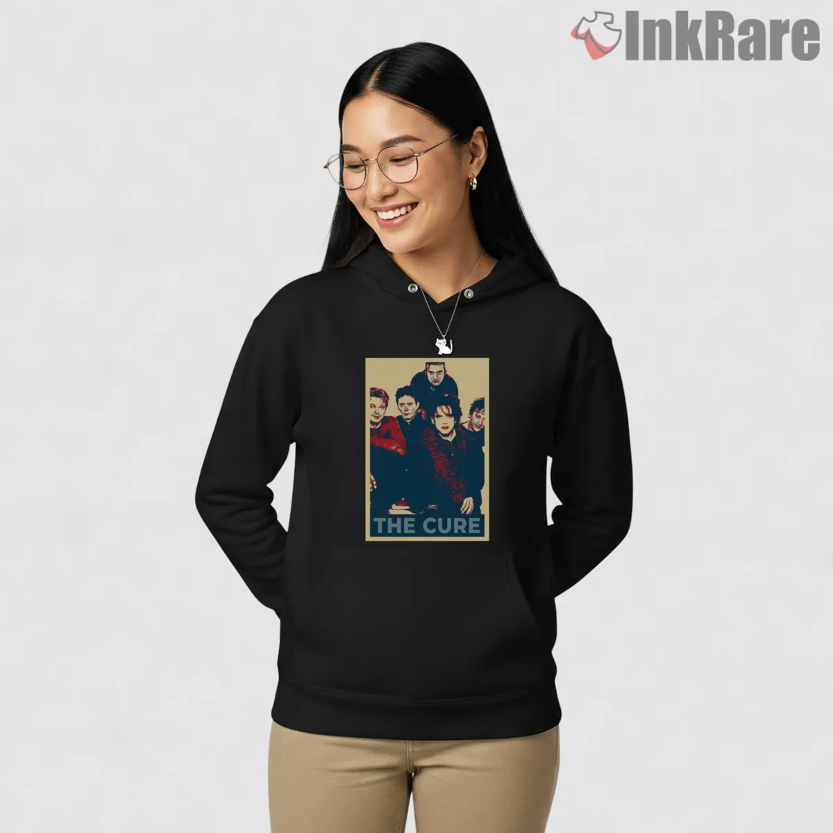 The Cure Retro Band Poster Hoodie Black The Cure Retro Band Poster Shirt on black hoodie for women graphic tee