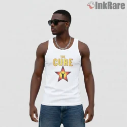 The Cure Retro Star Silhouette Shirt on white tank top for men graphic tee